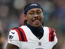 New England Patriots wide receiver Stefon Diggs looks on during a game against the New York Jet. 