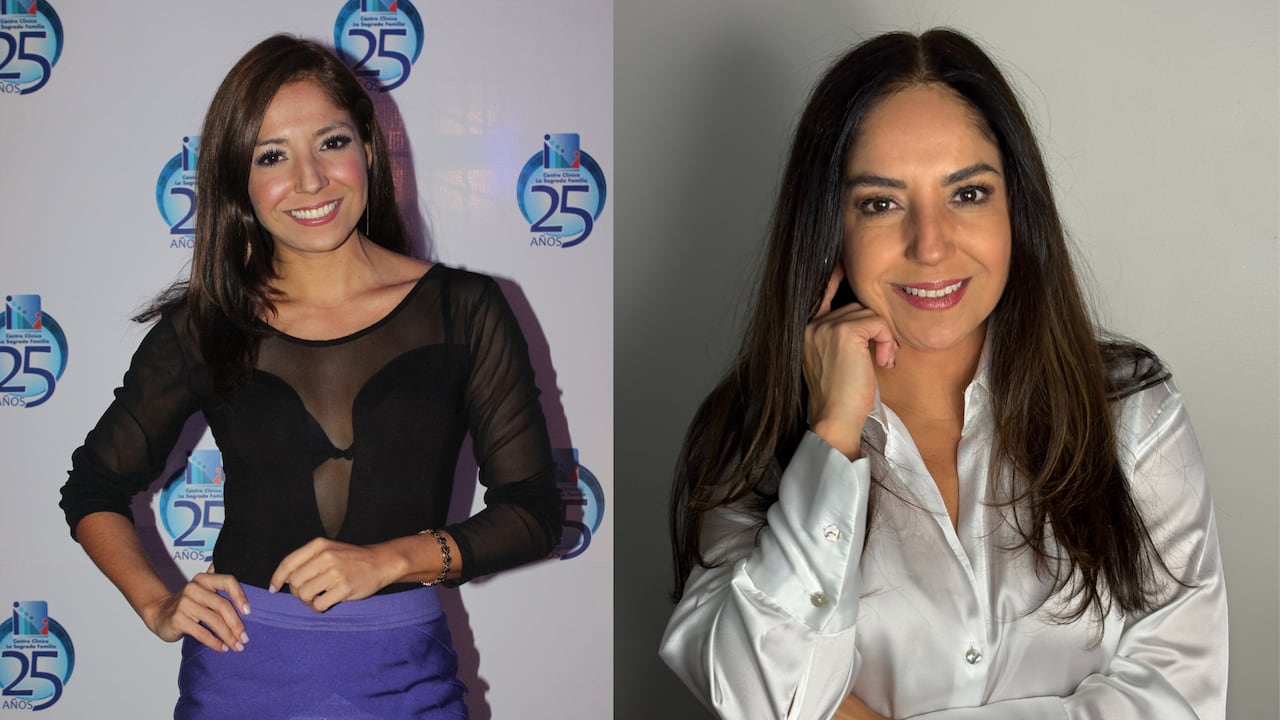 Two photos of a woman years apart. 