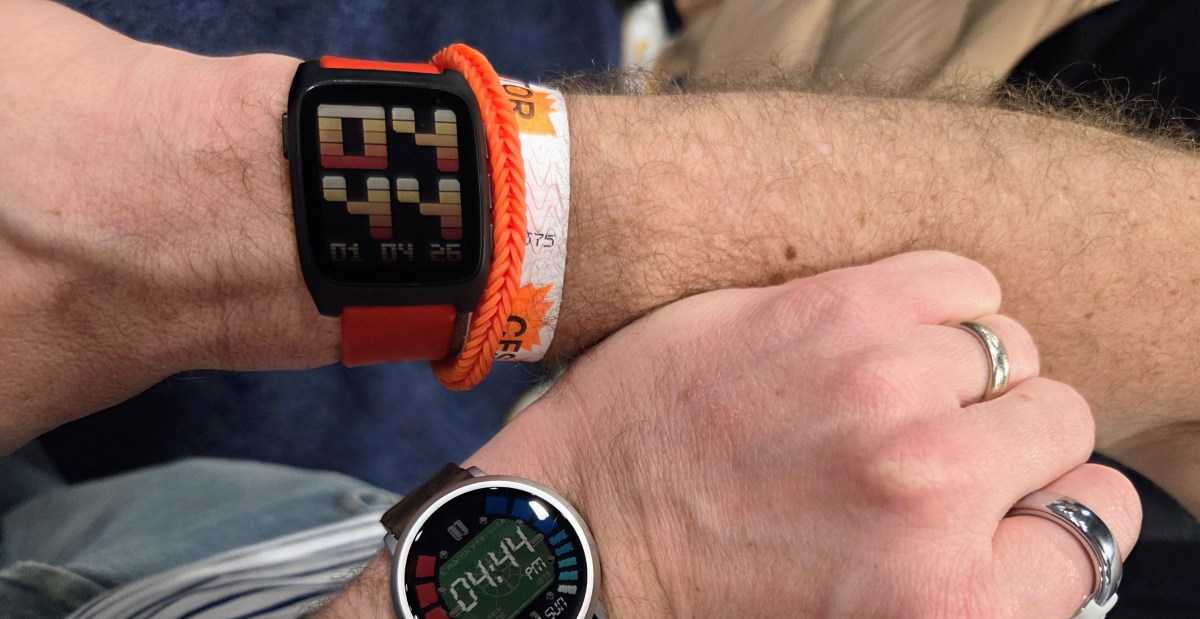 The Pebble Time Round is here at CES — on Eric’s wrist.