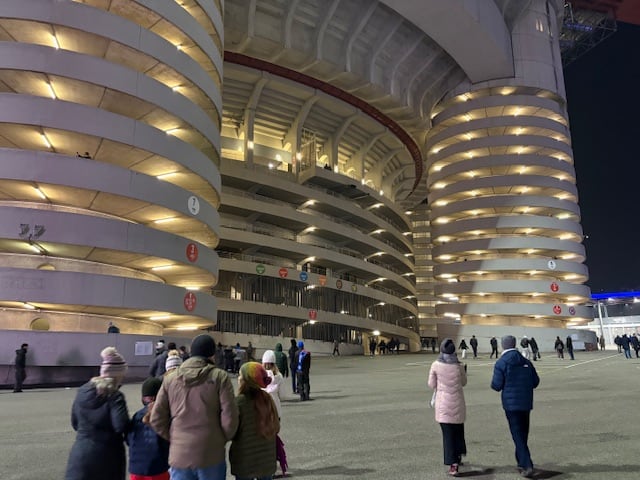 The exterior of a stadium.
