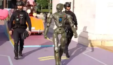 This humanoid police officer in China looks halfway between Robocop and Terminator, and it
