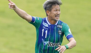 FILE - Japanese forward Kazuyoshi Miura of Suzuka plays in a JFL soccer match against Oita in Suzuka, central Japan, July 14, 2024. (Kyodo News via AP, File)