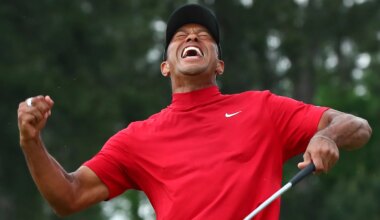 Tiger Woods celebrates after winning The Masters in 2019