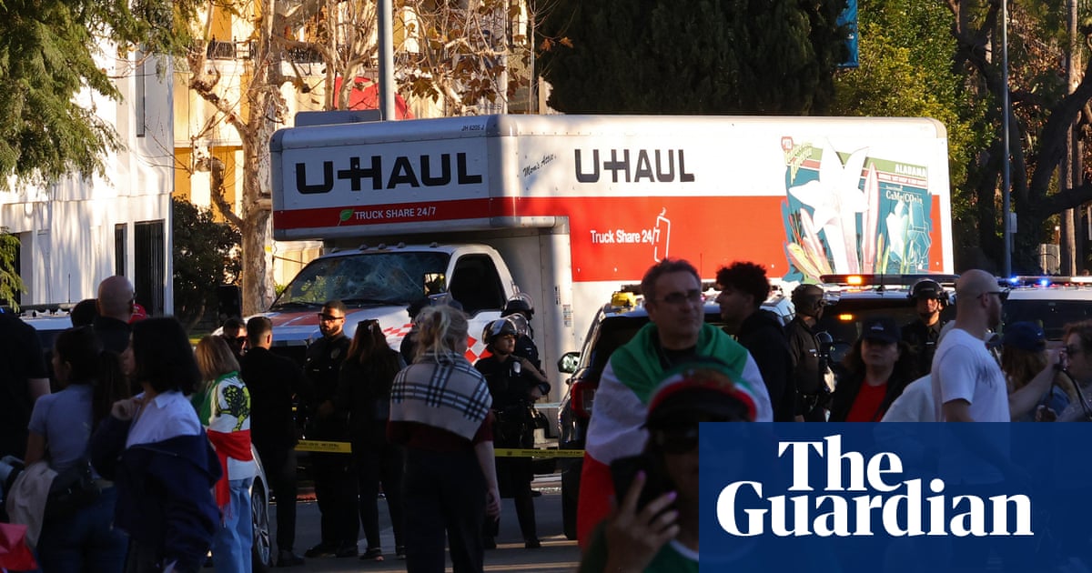 U-Haul truck speeds through Los Angeles march supporting Iranian people | Los Angeles