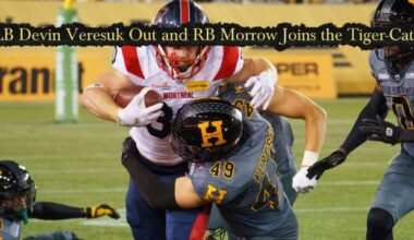 LB Devin Veresuk Out and RB Morrow Joins the Tiger-Cats