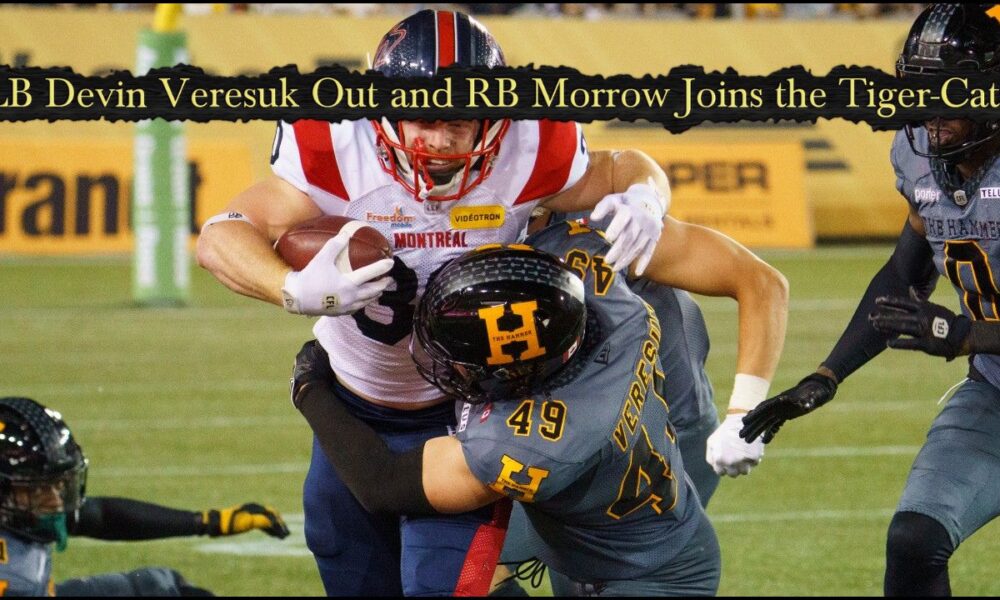 LB Devin Veresuk Out and RB Morrow Joins the Tiger-Cats