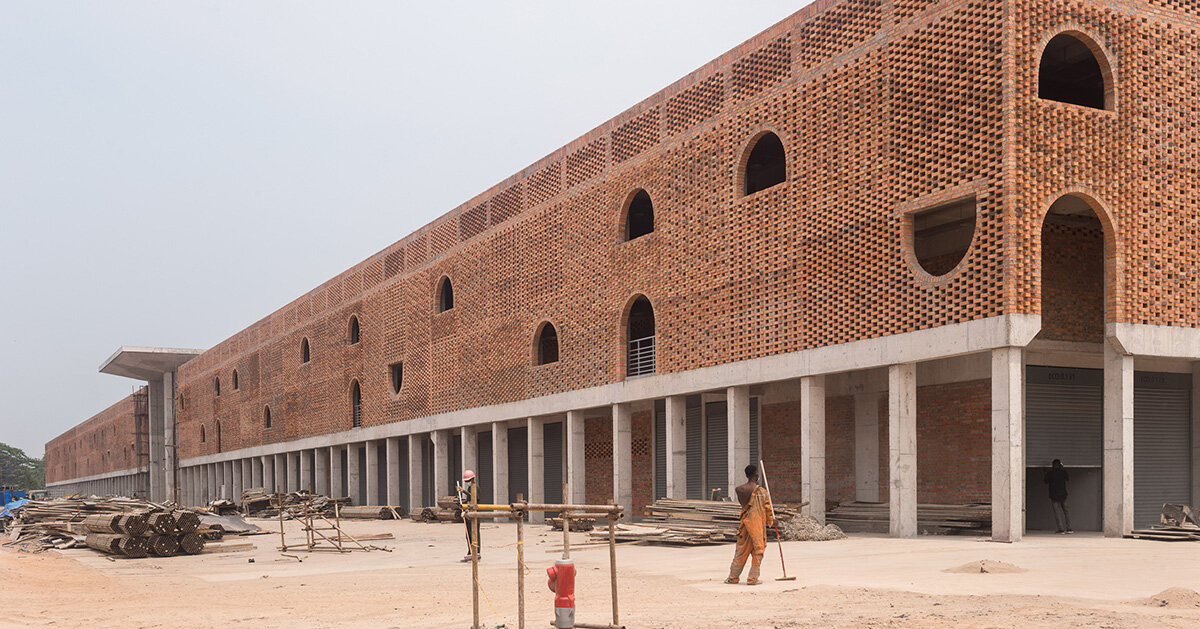 concrete canopies and brick walls form central market in congo