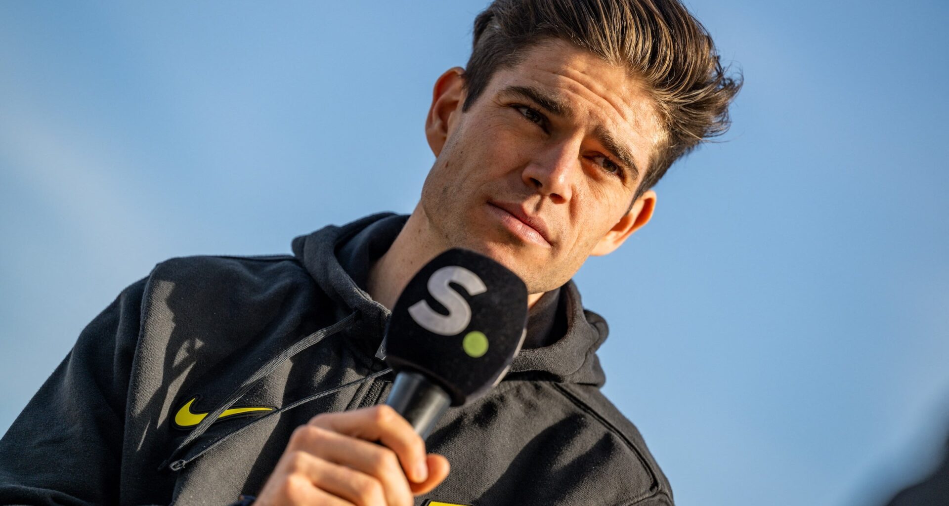 Wout van Aert pictured during the Visma Lease a Bike team presentation in Alicante, Spain, Tuesday 13 January 2026. (Photo: David Pintens/Belga Mag/Belga via AFP)