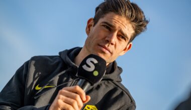 Wout van Aert pictured during the Visma Lease a Bike team presentation in Alicante, Spain, Tuesday 13 January 2026. (Photo: David Pintens/Belga Mag/Belga via AFP)