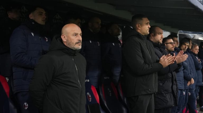 Bologna's head coach Vincenzo Italiano looks during a minute of...
