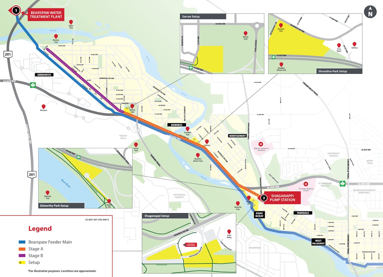 The City of Calgary released a map on Thursday outlining where the new parallel feeder main to the Bearspaw will be constructed.