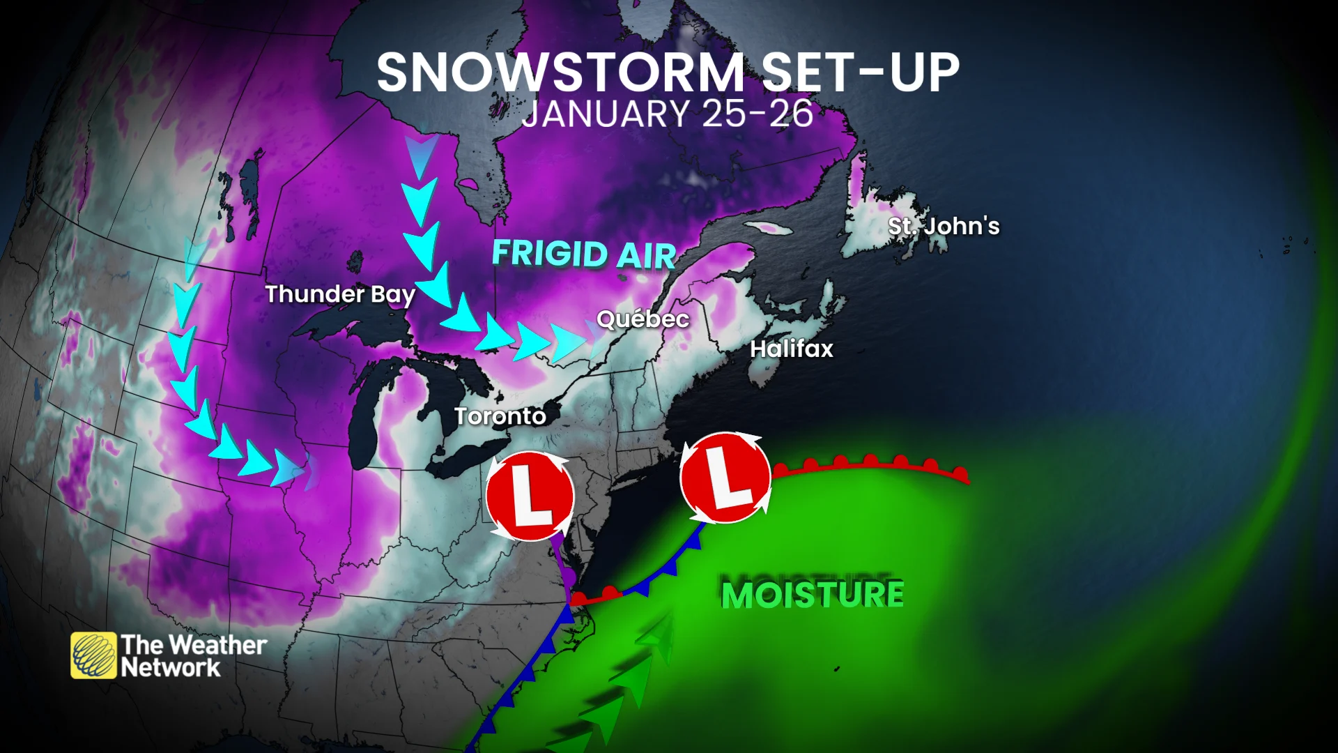 Eastern Canada winter storm setup Jan. 25-26