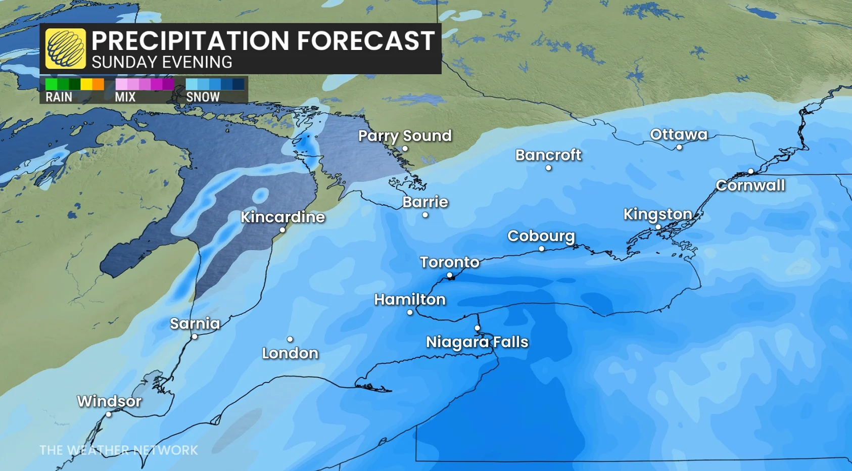 Sunday evening Ontario precipitation timing