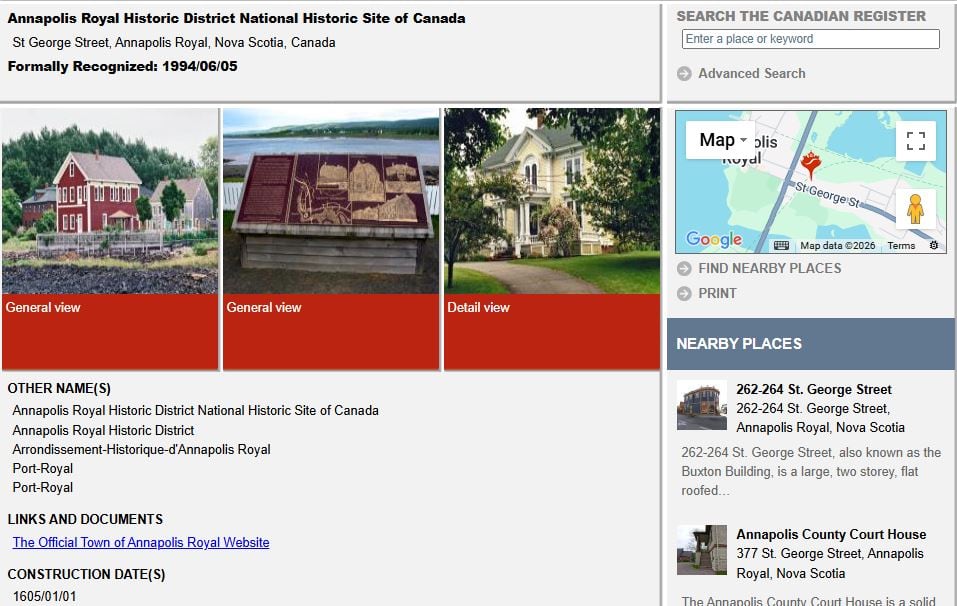 A sample webpage from historicplaces.ca