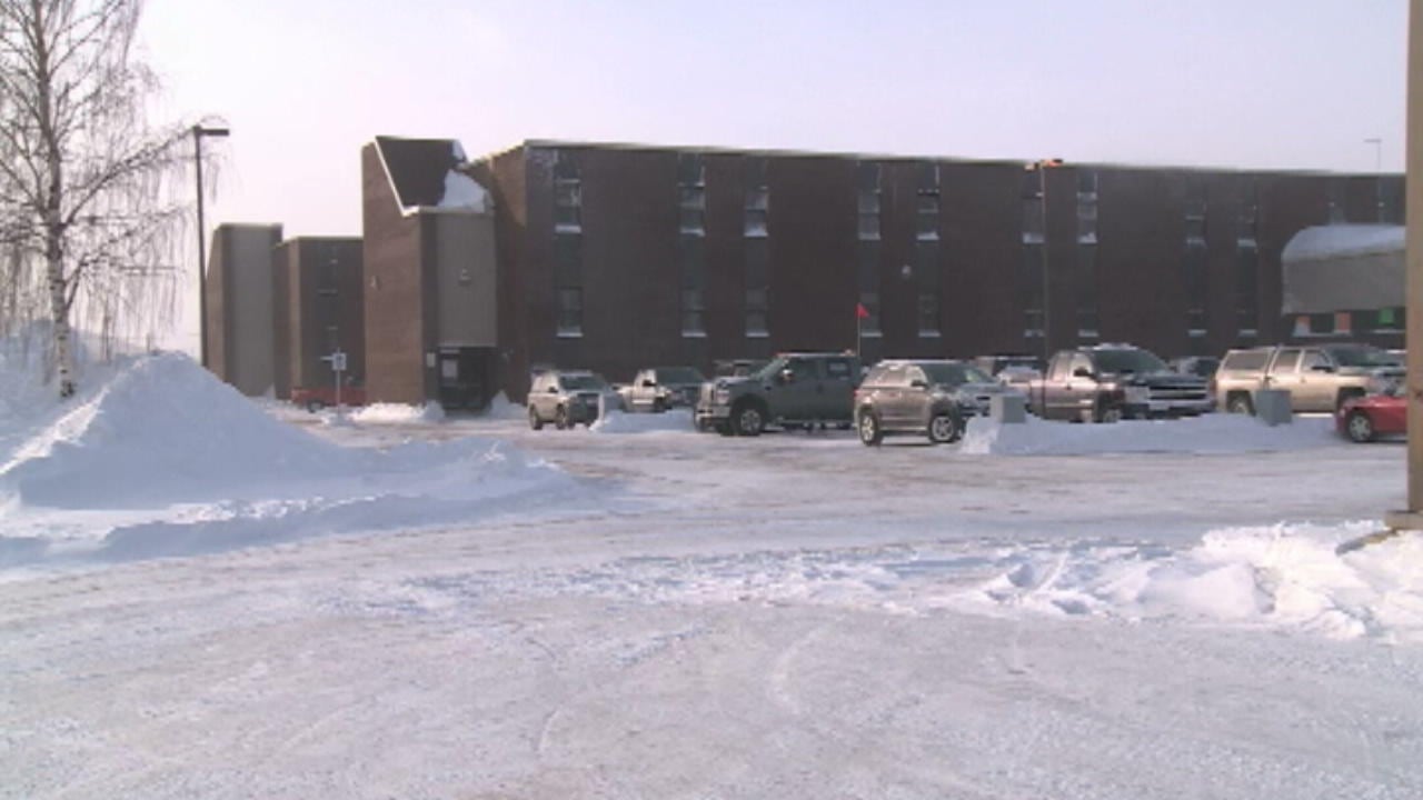 A school surrounded by snow.