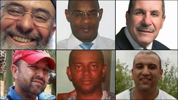 A collage of photos of six men