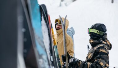 Closeup of skis on rack for testing