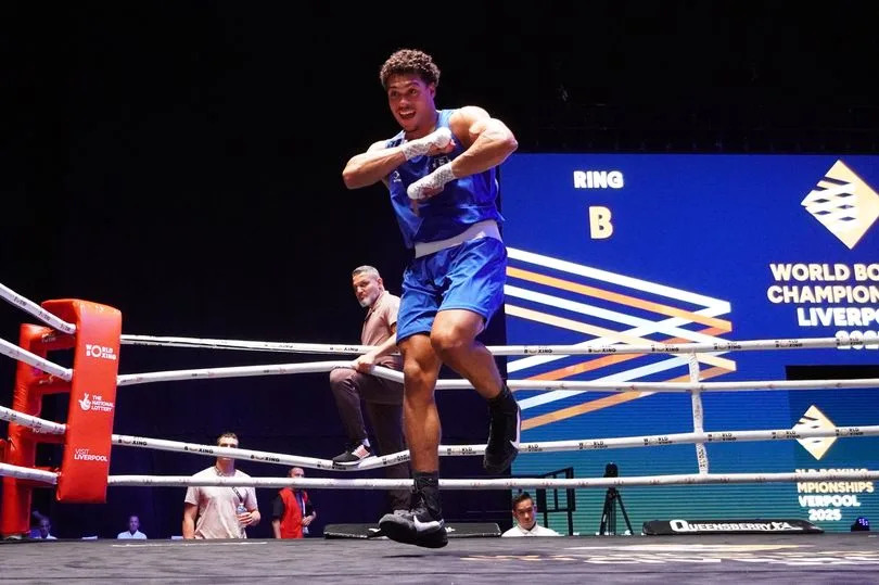 Odel Kamara after he beat Kuwardeep Manu at the World Boxing Championships