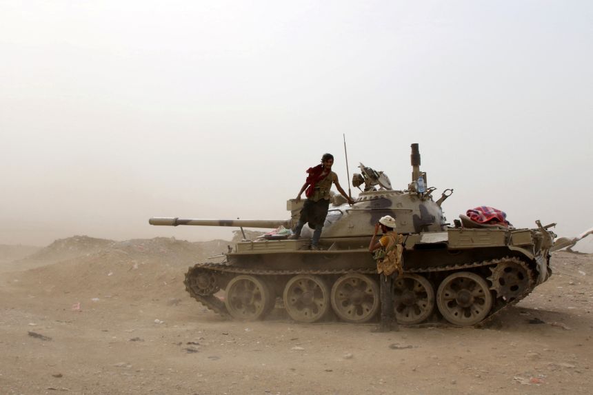 Members of UAE-backed southern Yemeni separatist forces stand by a tank during clashes with government forces in Aden, Yemen, on August 10, 2019.