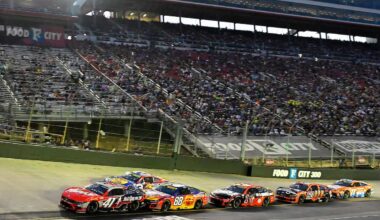 #41: Cole Custer, Haas Factory Team, HaasTooling.com Ford Mustang, #88: Shane Van Gisbergen, Trackhouse Racing, Wendy’s Breakfast Baconator Chevrolet, #1: Ross Chastain, Trackhouse Racing, Moose Fraternity Chevrolet, and #60: Ryan Preece, RFK Racing, Kroger / SToK Ford Mustang