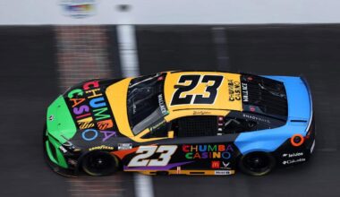 Bubba Wallace, driver of the #23 Chumba Casino Toyota, drives during the NASCAR Cup Series Brickyard 400 Presented by PPG at Indianapolis Motor Speedway on July 27, 2025 in Indianapolis, Indiana. (Photo by James Gilbert/Getty Images)