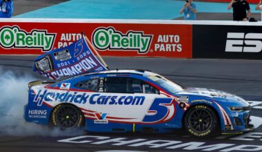 Kyle Larson celebrates the 2025 NASCAR Cup Series championship