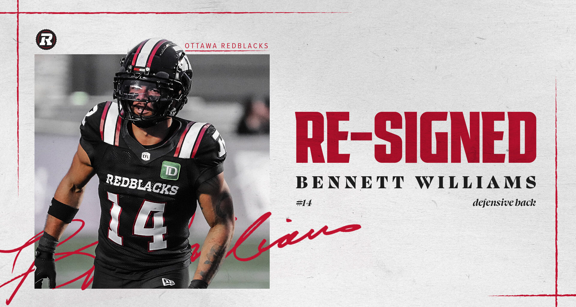 REDBLACKS re-sign defensive back Bennett Williams