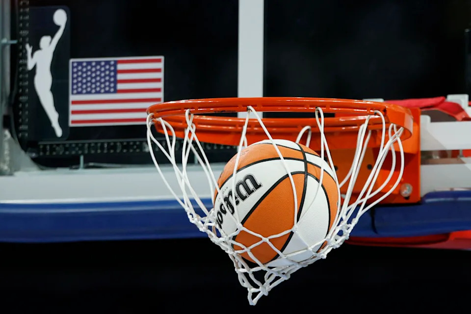 <p>Aug 3, 2025; Chicago, Illinois, USA; Wilson basketball is seen next to WNBA logo before a game between the Chicago Sky and Phoenix Mercury at Wintrust Arena. Mandatory Credit: Kamil Krzaczynski-Imagn Images</p>