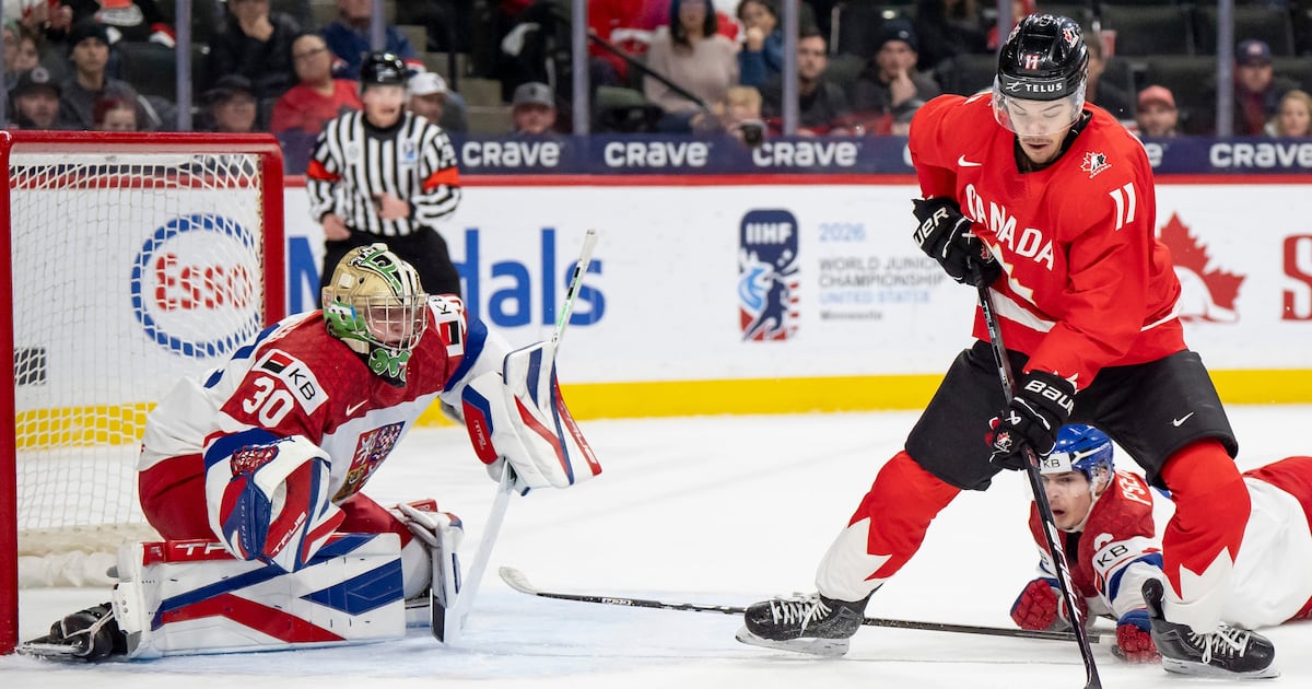 Czechia holds one-goal lead over Canada after two periods in World Junior Championship semifinal