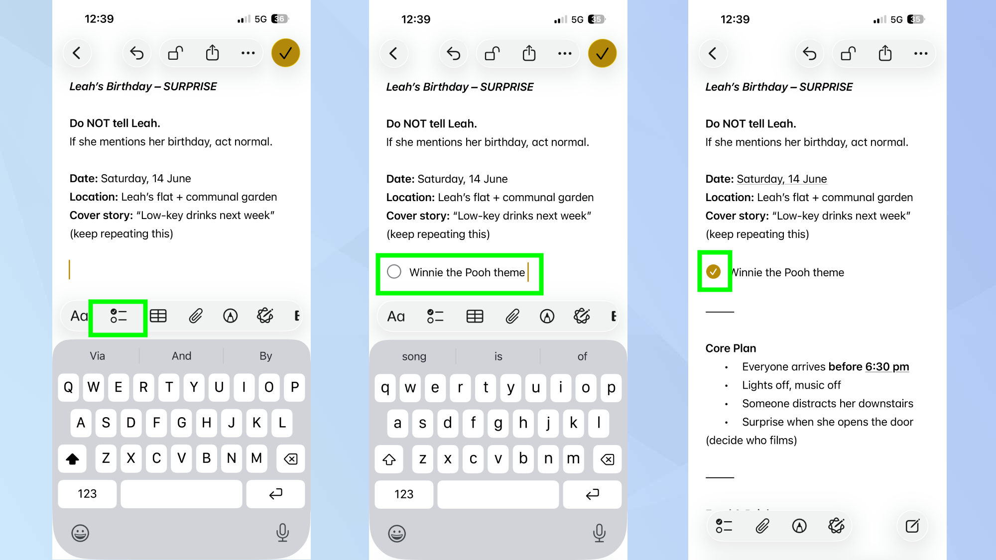How to add check marks to iPhone notes