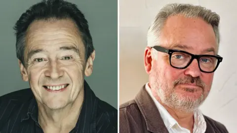 SUPPLIED Composite image of Paul Whitehouse and Charlie Higson as they are now - on the left, Paul Whitehouse is a clean-shaven brown-haired man  wearing a dark pin-striped shirt, and on the right, Charlie Higson, a grey-haired bearded man in black-framed glasses, is wearing a brown cord jacket and a white shirt.