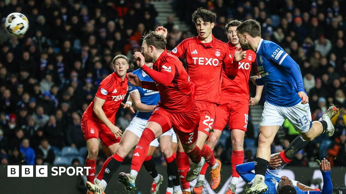 Nicolas Raskin heads home a Connor Barron corner in Rangers' 2-0 Scottish Premiership victory over Aberdeen on Tuesday