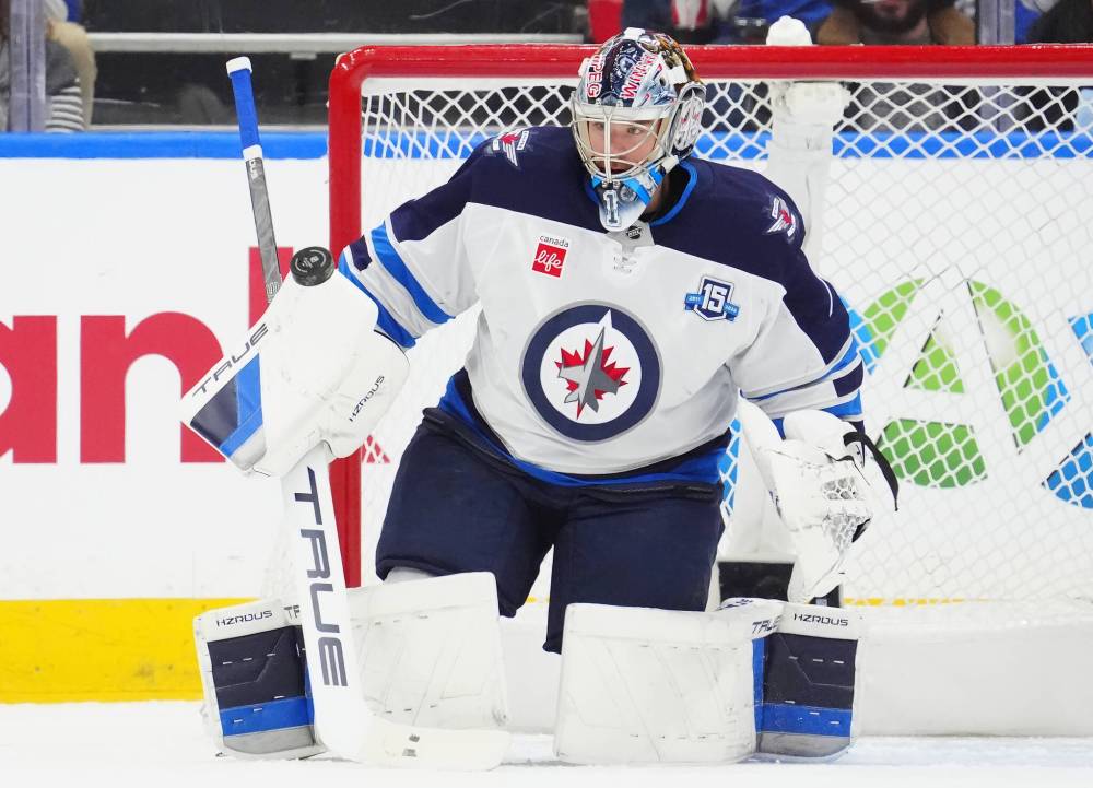 Frank Gunn / THE CANADIAN PRESS FILES
Winnipeg Jets goaltender Eric Comrie has played fantastic recently, turning aside 45 of 47 shots in his last two starts. Connor Hellebuyck’s dedicated understudy banks just US$825,000, making him a target for a top team to poach.