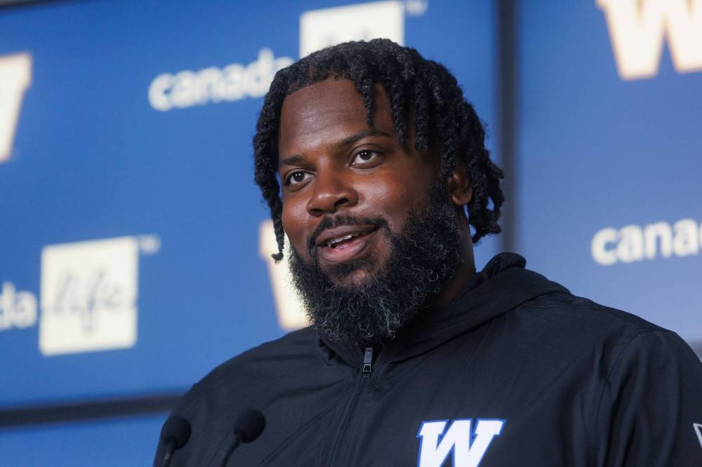 MIKE DEAL / FREE PRESS FILES
Winnipeg Blue Bombers offensive lineman Stanley Bryant hopes his longevity in the league will inspire others.