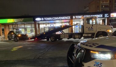 Driver of stolen vehicle hits pole at Kennedy Road plaza