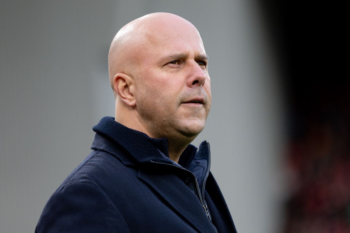 Arne Slot head coach of Liverpool looks on