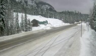 The Trans-Canada Highway closed through Albert Canyon for avalanche control Monday afternoon, Jan. 12. (Photo courtesy DriveBC)
