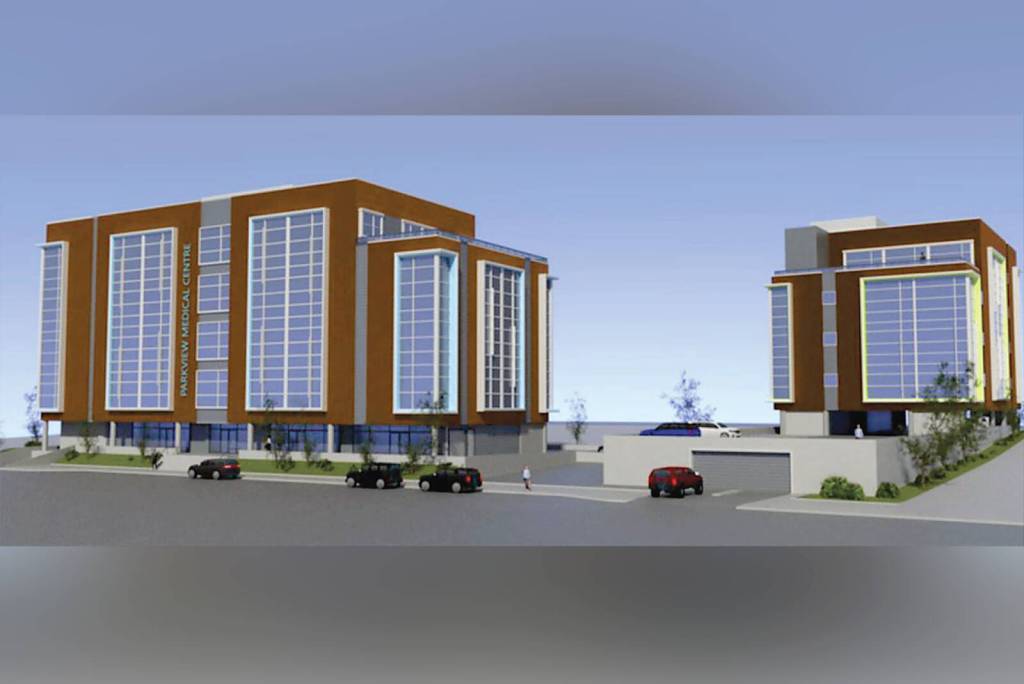 Proposed office buildings, moving through the city&rsquo;s development approval process, will add two non-acute care medical centres to the Nanaimo Regional General Hospital campus. (Image: O.C.A. Architecture Inc.)