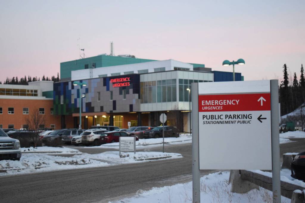 The sun rises at the Whitehorse General Hospital&rsquo;s emergency department late on the morning of Dec. 2, 2025. (Dana Hatherly/Yukon News)
