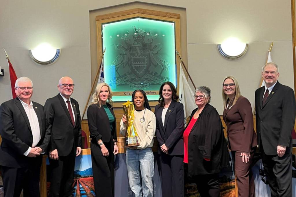 Soccer pro Jaime Perrault was invited to Pitt Meadows council, who recognized her Northern Super League championship with Vancouver Rise FC. (Special to The News)