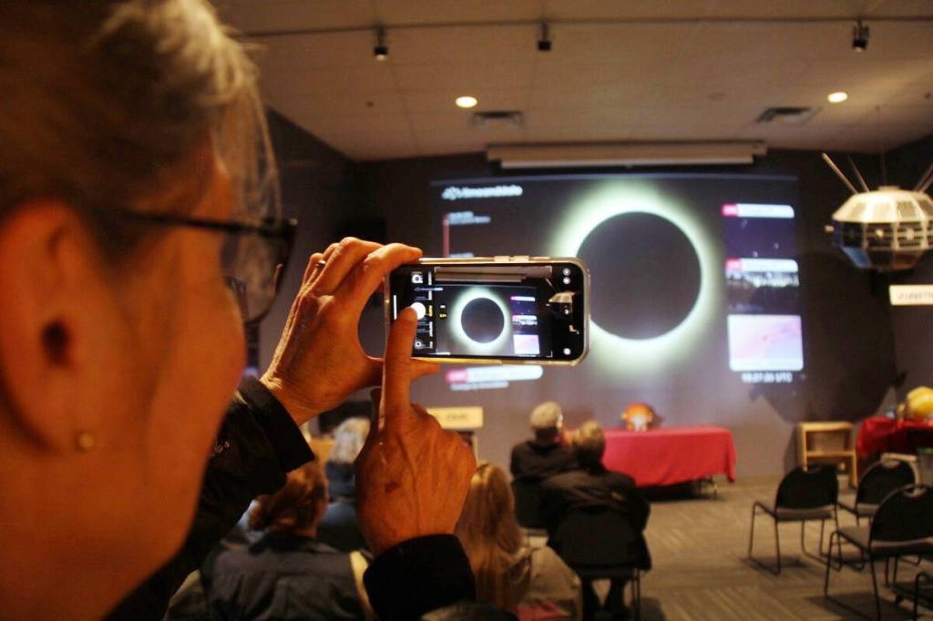 Ida von Schuckmann captures a 2024 solar eclipse as it passes over Montreal, from the comfort of the Centre of the Universe in Saanich. The Saanich observatory hosts a special public event, Preview to Launch: Artemis II on Jan. 31 at 6 p.m., offering visitors an in-depth look at humanity&rsquo;s next journey toward the moon. (Christine van Reeuwyk/Saanich News)