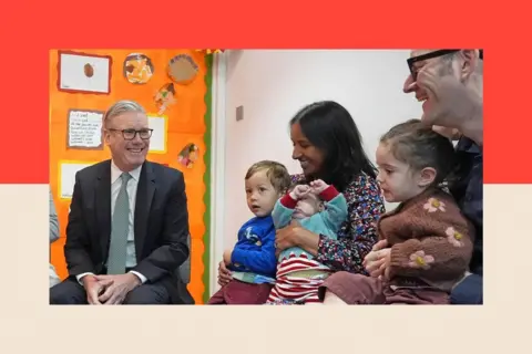 WPA Pool/Getty Images Sir Keir Starmer sits in a nursery talking to parents