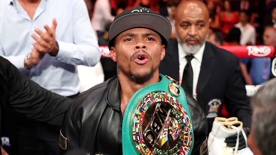 NEW YORK, NEW YORK - JULY 12: Shakur Stevenson looks on after defeating William Zepeda in their WBC lightweight title fight at USTA Billie Jean King National Tennis Center on July 12, 2025 in New York City. (Photo by Cris Esqueda/Golden Boy/Getty Images)