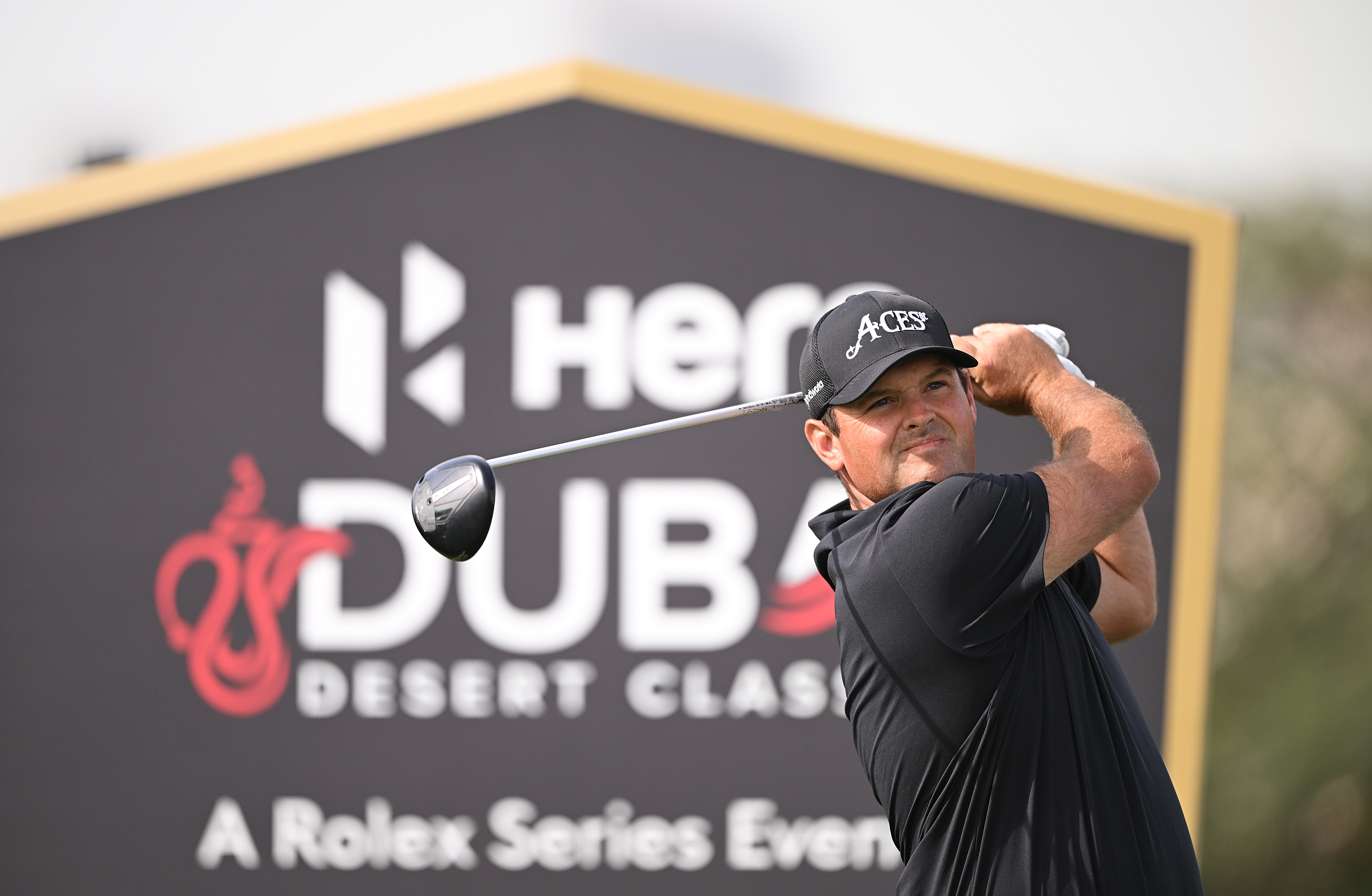 Patrick Reed hits a driver off the tee