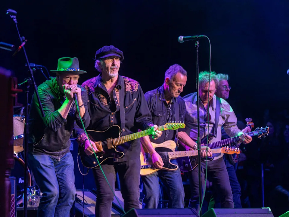 (left) Danny Clinch and (center) Bruce Springsteen perform with Joe Grushecky and the Houserockers during the Light of Day Winterfest 2026 main event, “Bob’s Birthday Bash,” at Count Basie Center’s Hackensack Meridian Health Theatre in Red Bank, New Jersey, on Saturday, January 17, 2026.