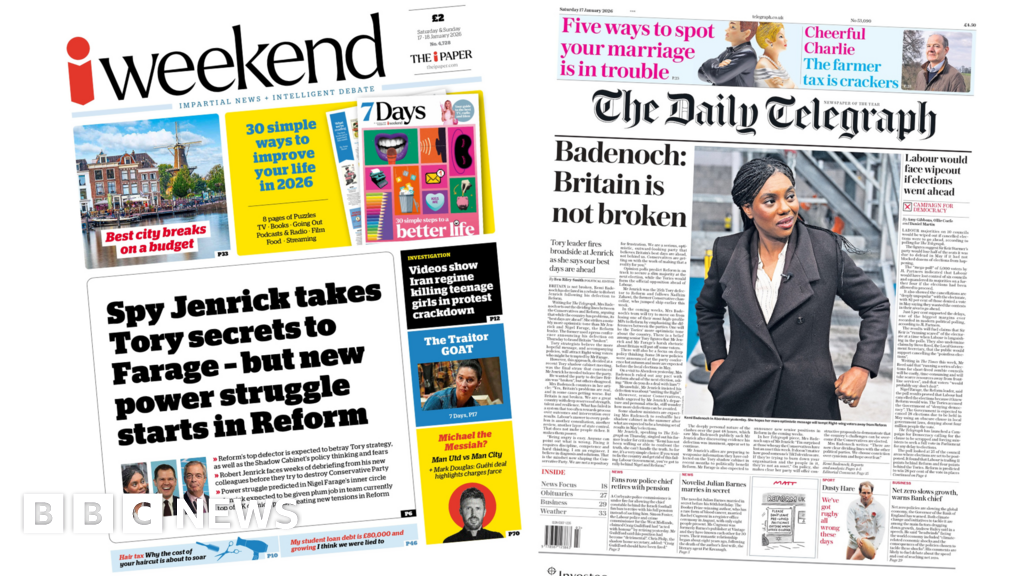 Newspaper headlines: 'Spy Jenrick' and 'Badenoch: Britain is not broken'