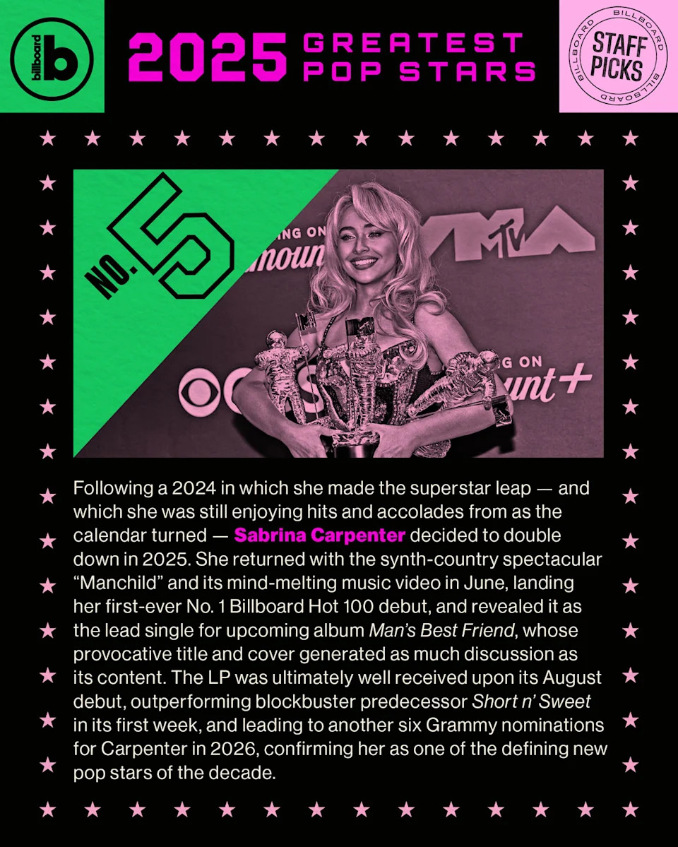 Sabrina Carpenter for Billboard's Greatest Pop Stars