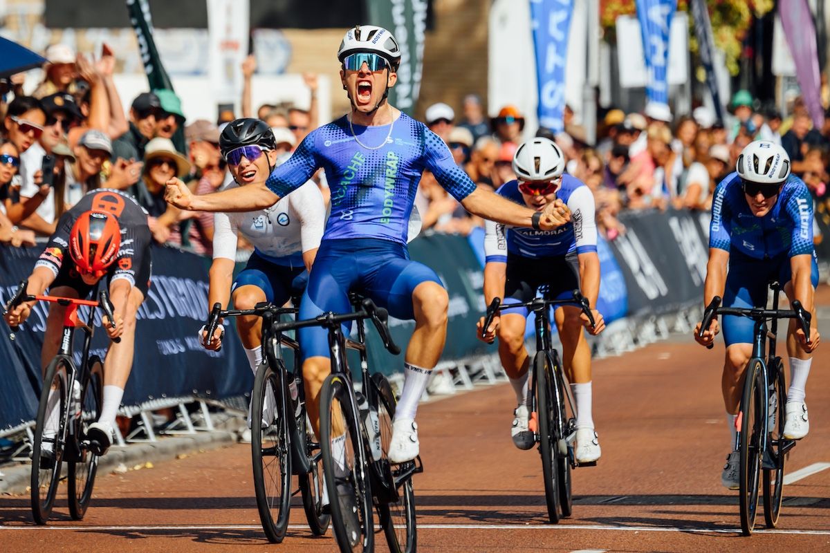 Jack Dohler (CCACHE x Bodywrap) claims the win at the U23 men's criterium of the Westbridge Funds Road National Championships 2026