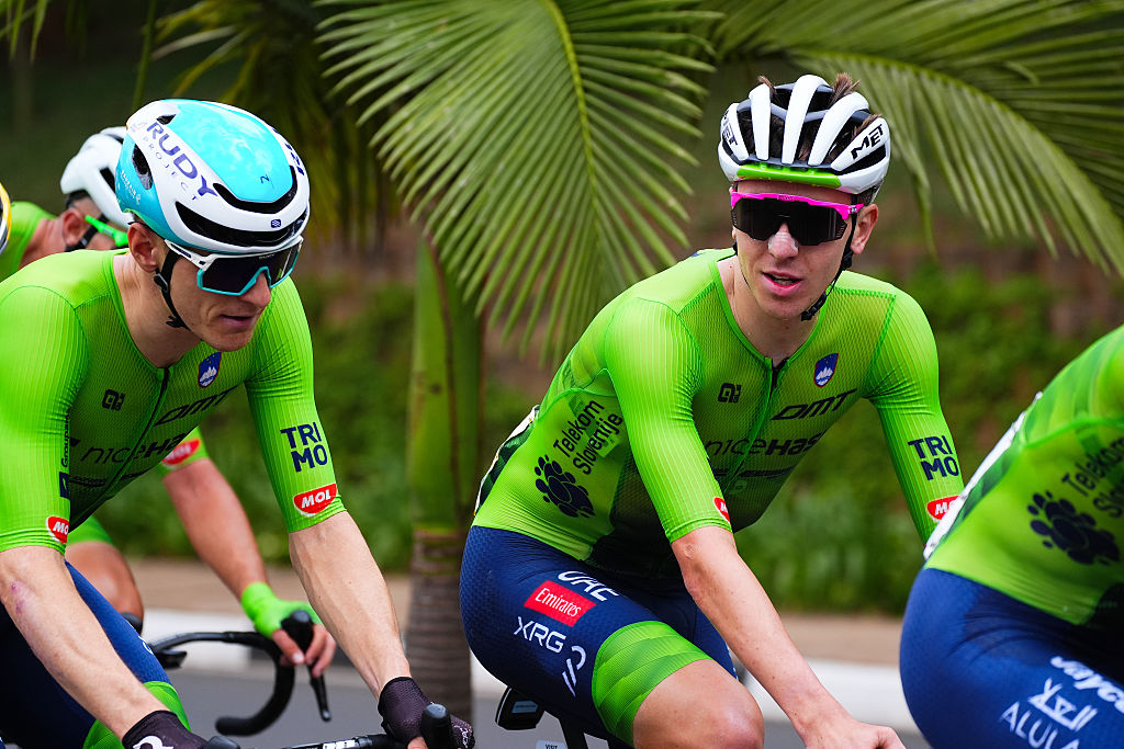 Tadej Pogačar (r) and Mohorič during the 2025 Road World Championships