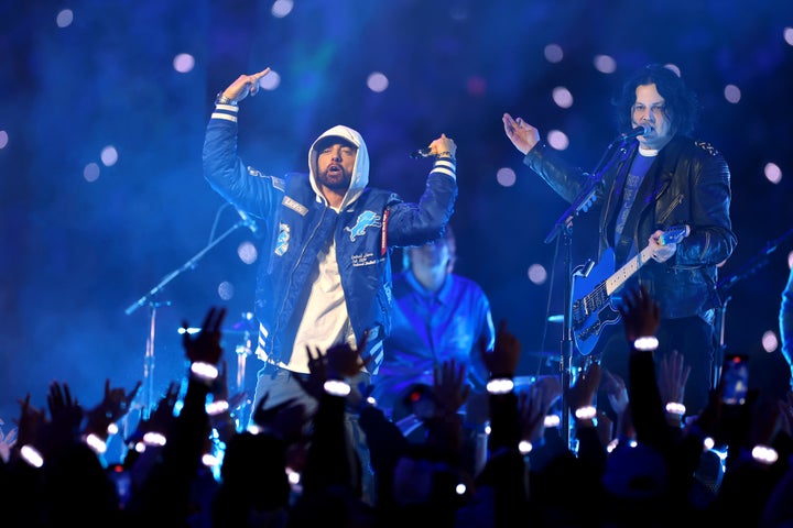 Jack White and Eminem team up for a Thanksgiving day halftime show during the Detroit Lions game against the Green Bay Packers on November 2025.